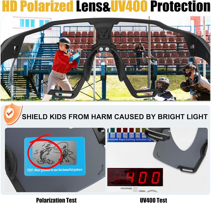 Xtiger Polarized Kids Sunglasses Youth Baseball Sunglasses UV400 Boys Girls Sports Sun Glasses for Softball Cycling Scooter - Image 4